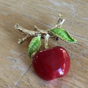 Vintage Signed Apple Cherry Brooch Pin Gerrys 1.5